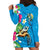 Hawaiian Tropical Flower and Honu Under Blue Water Hoodie Dress