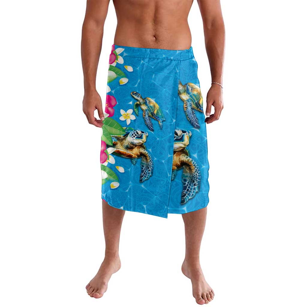 Hawaiian Tropical Flower and Honu Under Blue Water Lavalava