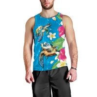 Hawaiian Tropical Flower and Honu Under Blue Water Men Tank Top