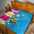 Hawaiian Tropical Flower and Honu Under Blue Water Quilt