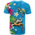 Hawaiian Tropical Flower and Honu Under Blue Water T Shirt