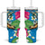 Hawaiian Tropical Flower and Honu Under Blue Water Tumbler With Handle