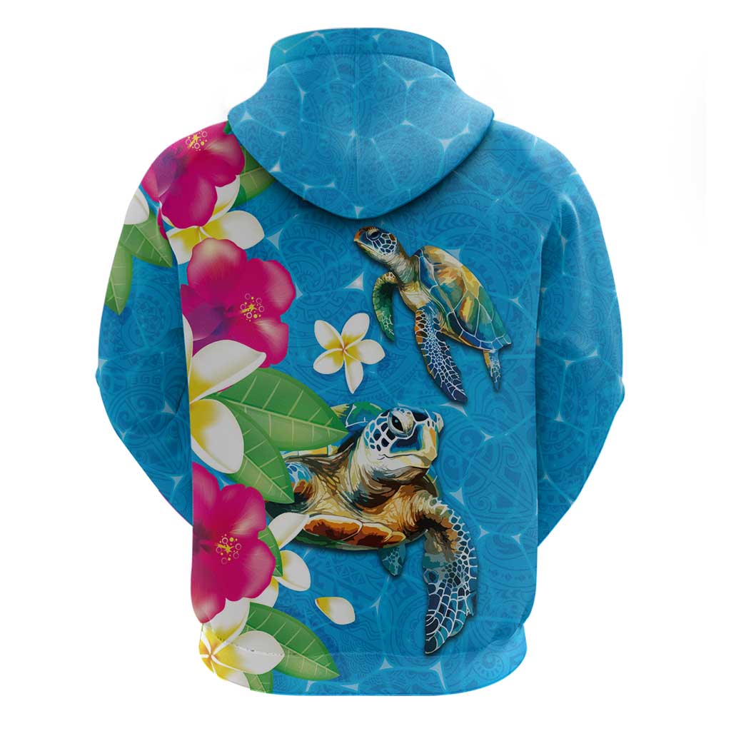 Hawaiian Tropical Flower and Honu Under Blue Water Zip Hoodie