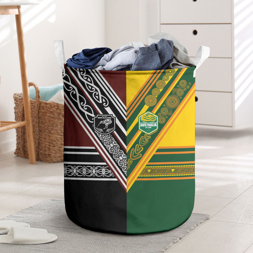 Rugby New Zealand and Australia Laundry Basket Burgundy Koru Geometric with Aboriginal Chevron Sport Style LT03 Multicolor - Polynesian Pride