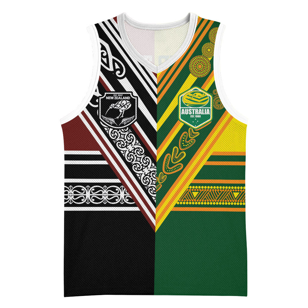 Custom Rugby New Zealand and Australia Basketball Jersey Burgundy Koru Geometric with Aboriginal Chevron Sport Style LT03 Unisex Multicolor - Polynesian Pride
