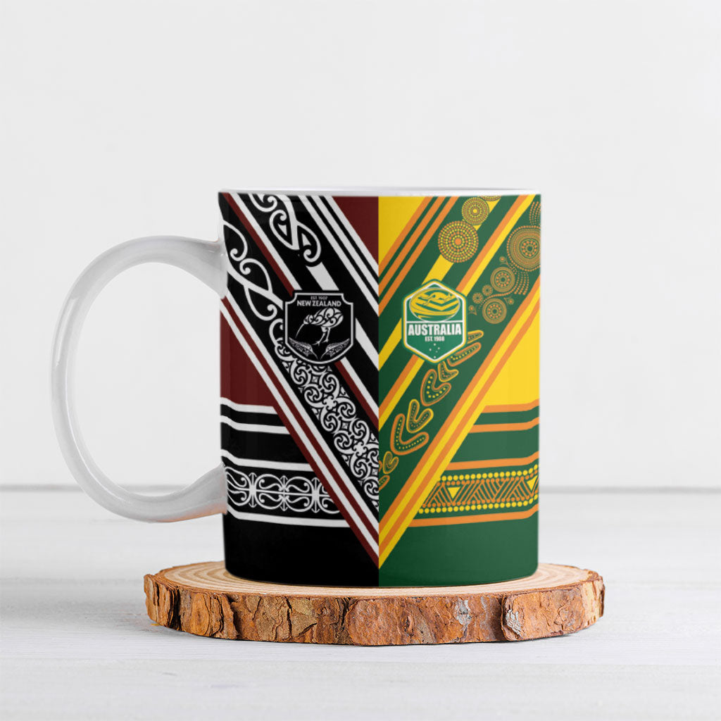 Rugby New Zealand and Australia Ceramic Mug Burgundy Koru Geometric with Aboriginal Chevron Sport Style LT03 Multicolor - Polynesian Pride