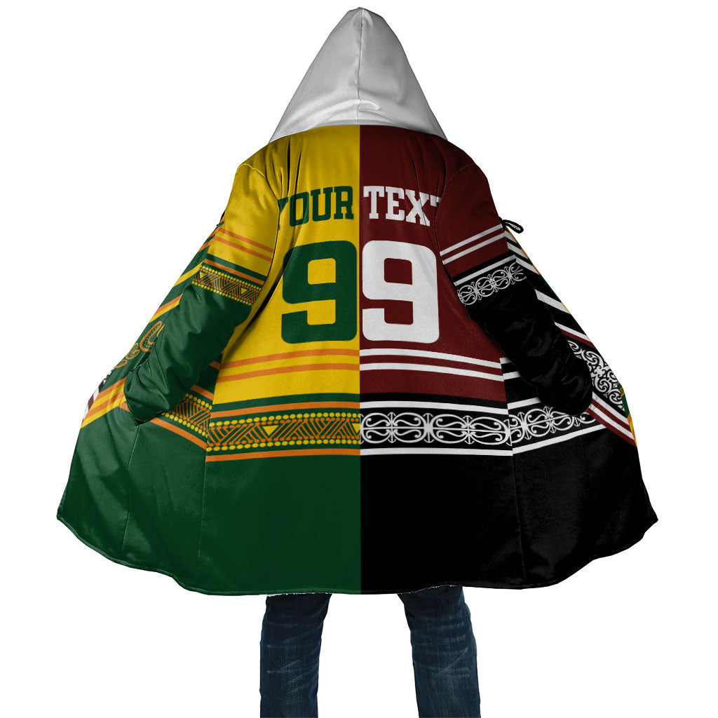 Custom Rugby New Zealand and Australia Cloak Burgundy Koru Geometric with Aboriginal Chevron Sport Style LT03 Unisex Multicolor - Polynesian Pride