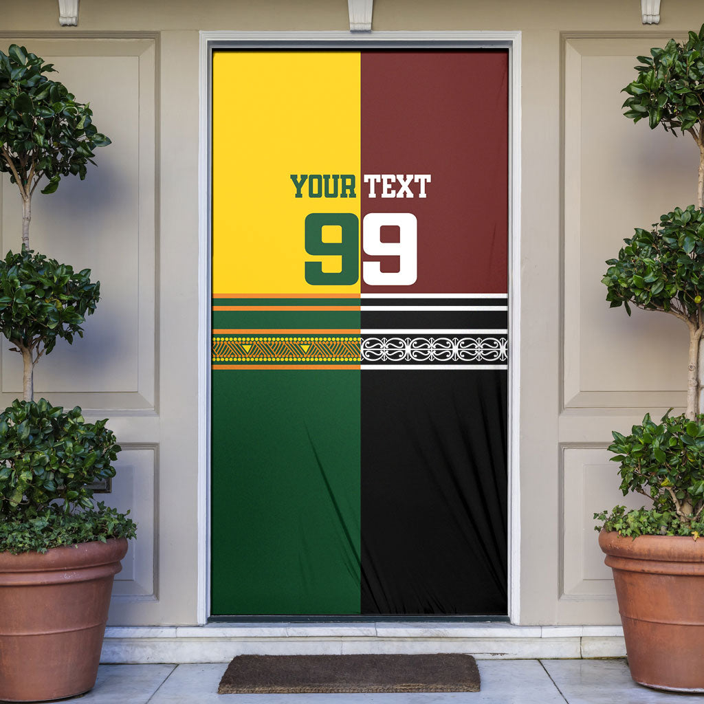 Custom Rugby New Zealand and Australia Door Cover Burgundy Koru Geometric with Aboriginal Chevron Sport Style LT03 Multicolor - Polynesian Pride
