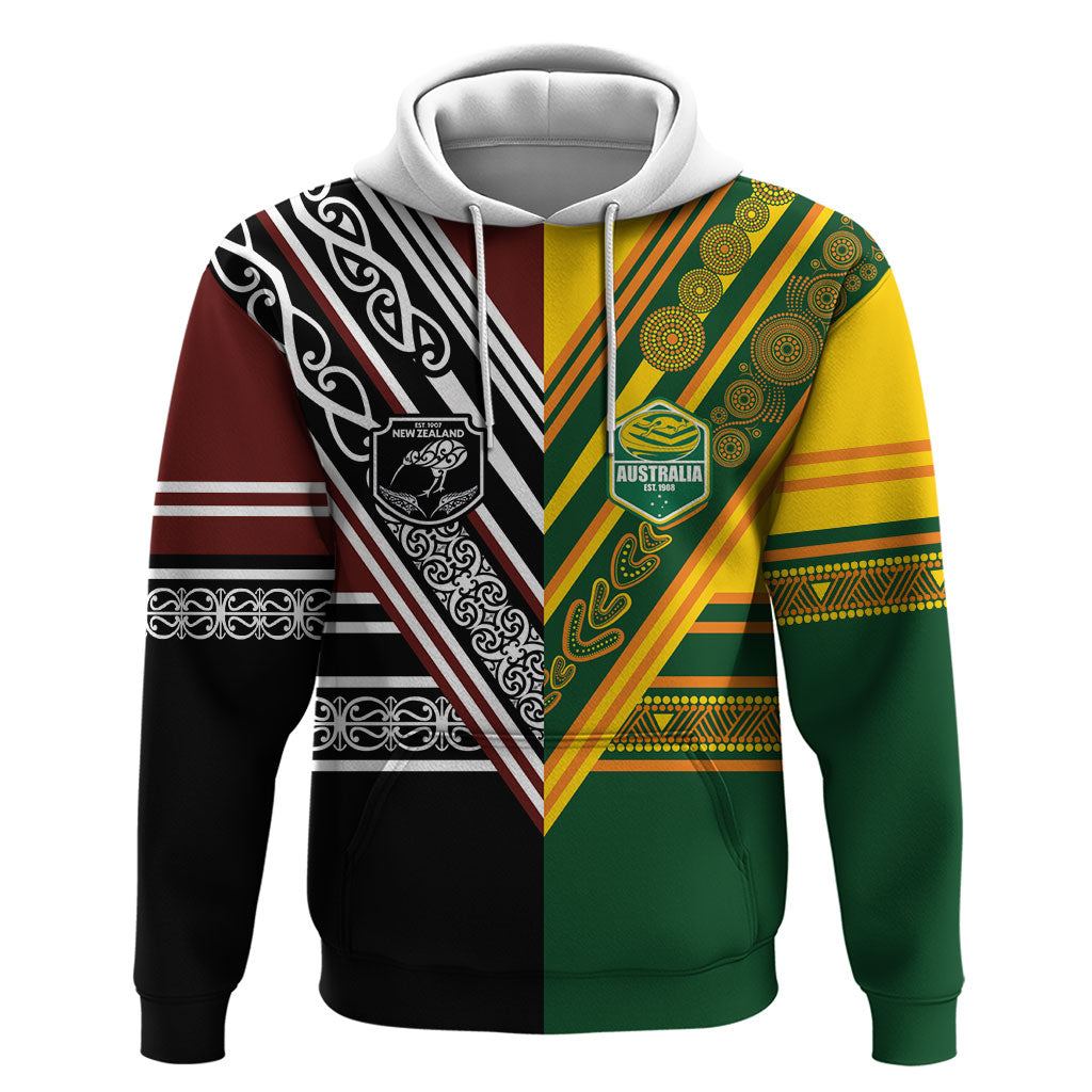 Custom Rugby New Zealand and Australia Hoodie Burgundy Koru Geometric with Aboriginal Chevron Sport Style LT03 Pullover Hoodie Multicolor - Polynesian Pride