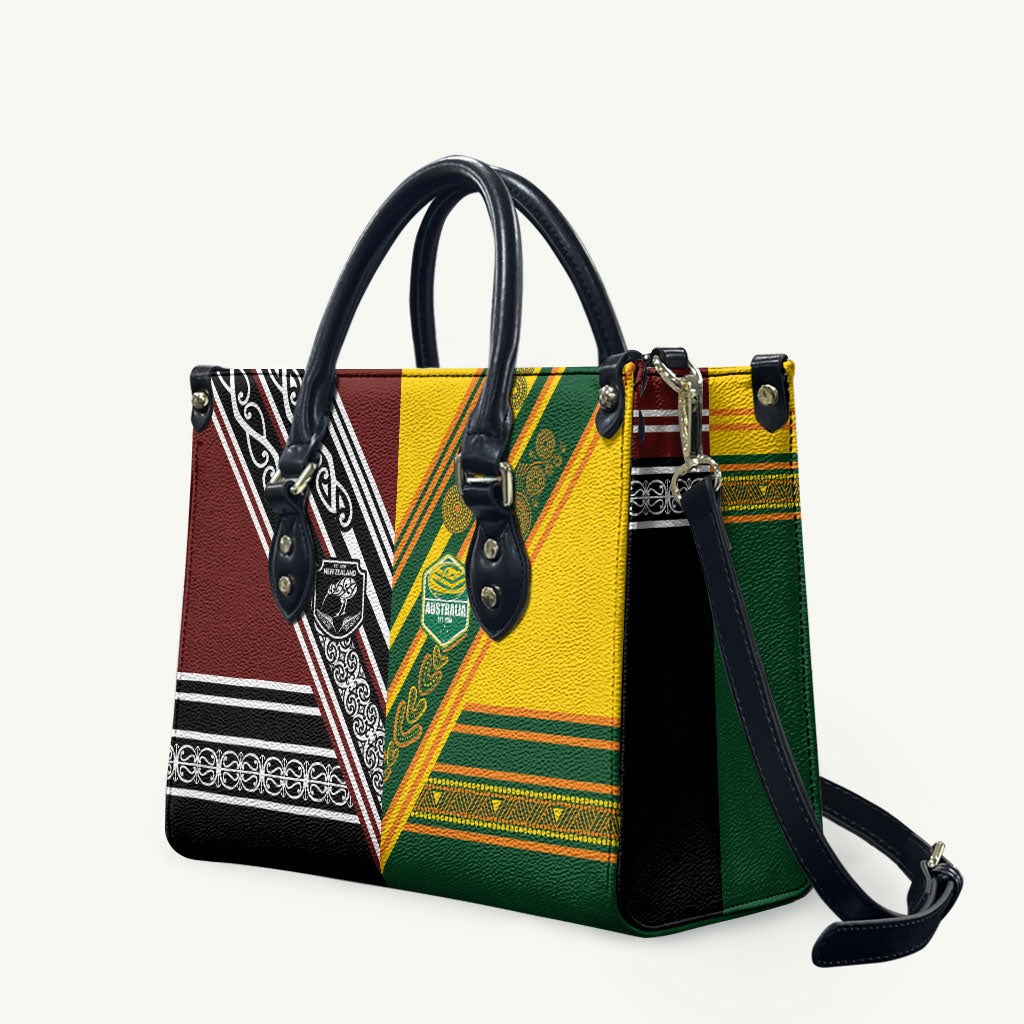 Rugby New Zealand and Australia Leather Bag Burgundy Koru Geometric with Aboriginal Chevron Sport Style LT03 Multicolor - Polynesian Pride