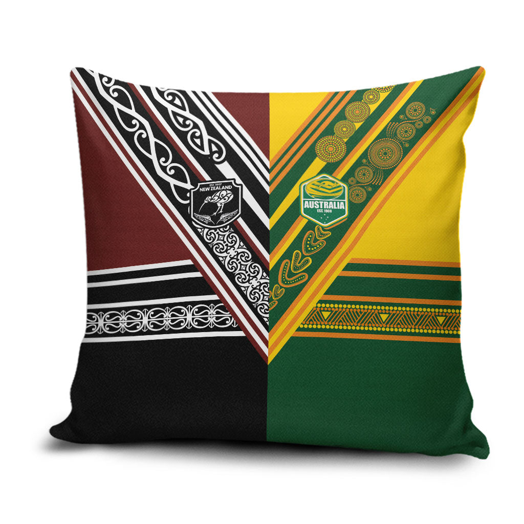 Rugby New Zealand and Australia Pillow Cover Burgundy Koru Geometric with Aboriginal Chevron Sport Style LT03 Multicolor - Polynesian Pride