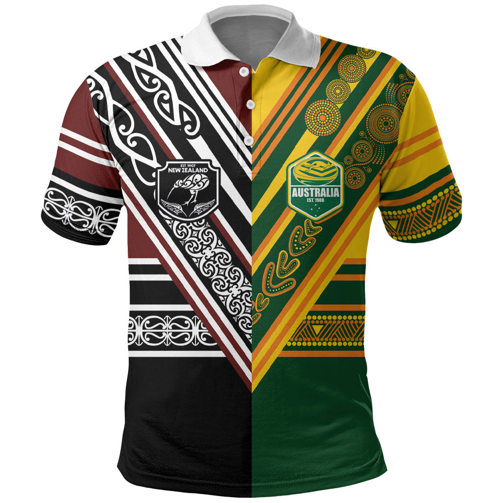 Custom Rugby New Zealand and Australia Polo Shirt Burgundy Koru Geometric with Aboriginal Chevron Sport Style LT03 Multicolor - Polynesian Pride