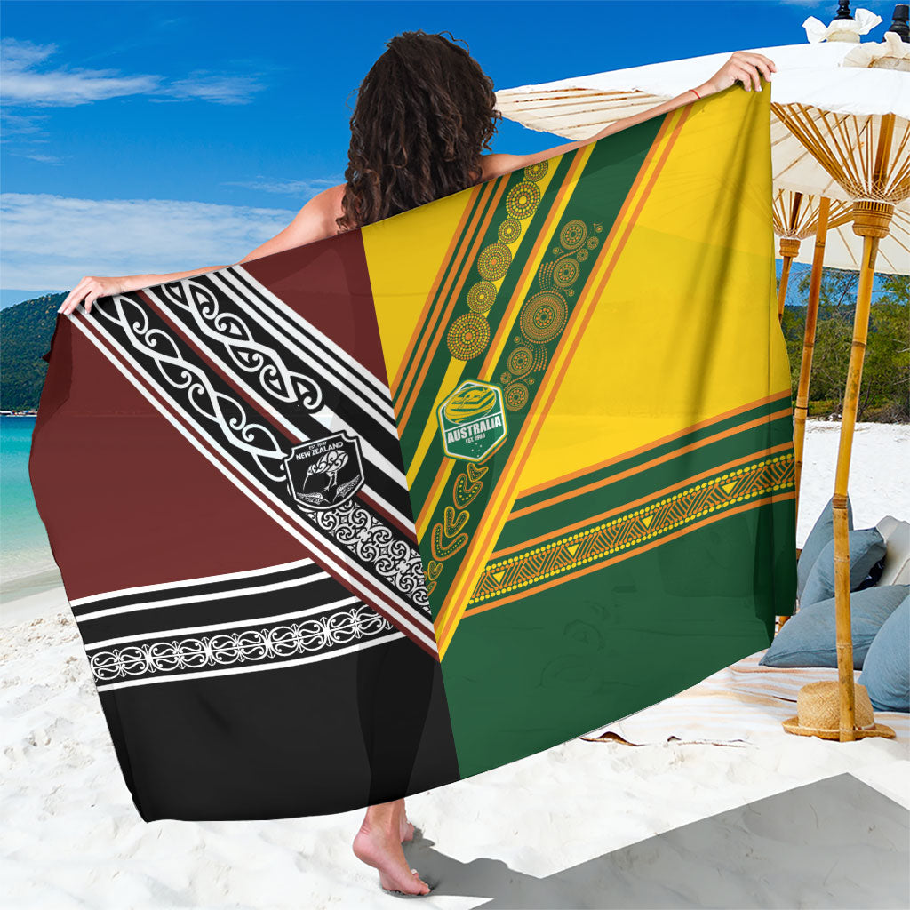 Rugby New Zealand and Australia Sarong Burgundy Koru Geometric with Aboriginal Chevron Sport Style LT03 One Size 44 x 66 inches Multicolor - Polynesian Pride