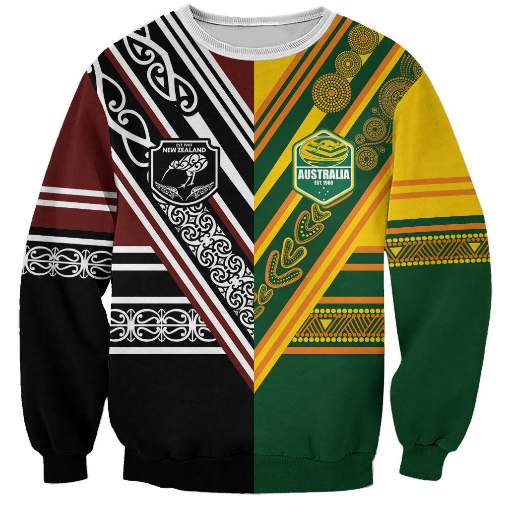 Custom Rugby New Zealand and Australia Sweatshirt Burgundy Koru Geometric with Aboriginal Chevron Sport Style LT03 Unisex Multicolor - Polynesian Pride