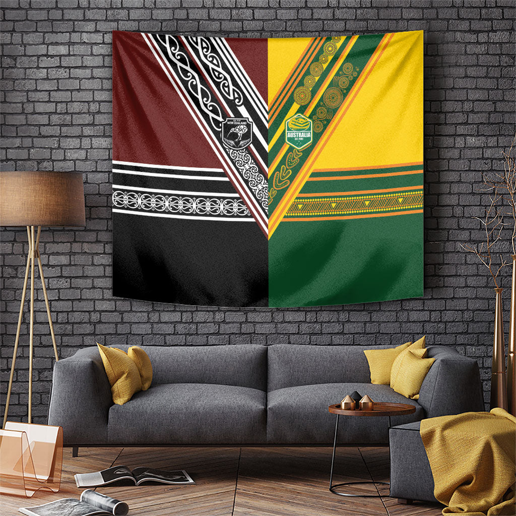 Rugby New Zealand and Australia Tapestry Burgundy Koru Geometric with Aboriginal Chevron Sport Style LT03 Multicolor - Polynesian Pride