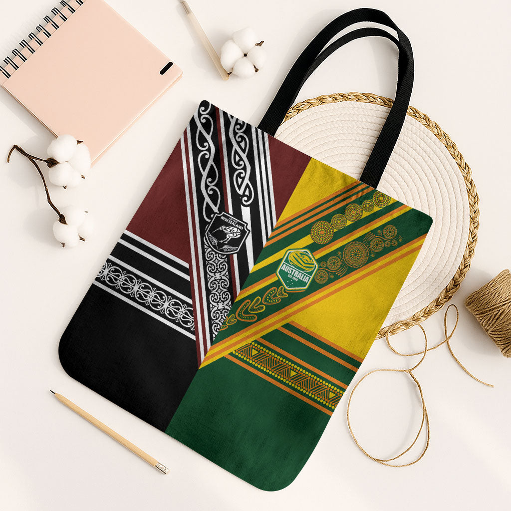 Rugby New Zealand and Australia Tote Bag Burgundy Koru Geometric with Aboriginal Chevron Sport Style LT03 Black Strap One Size Multicolor - Polynesian Pride