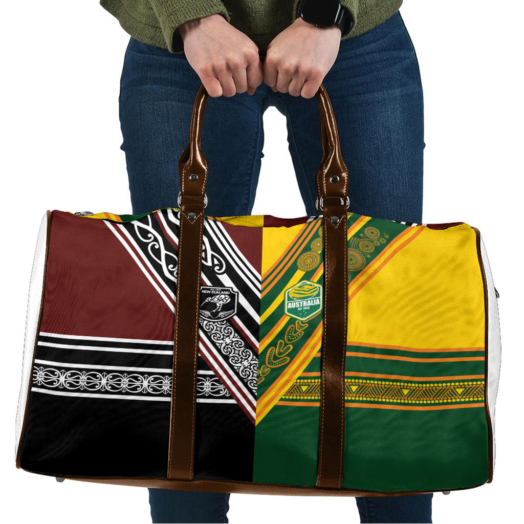 Rugby New Zealand and Australia Travel Bag Burgundy Koru Geometric with Aboriginal Chevron Sport Style LT03 Multicolor - Polynesian Pride