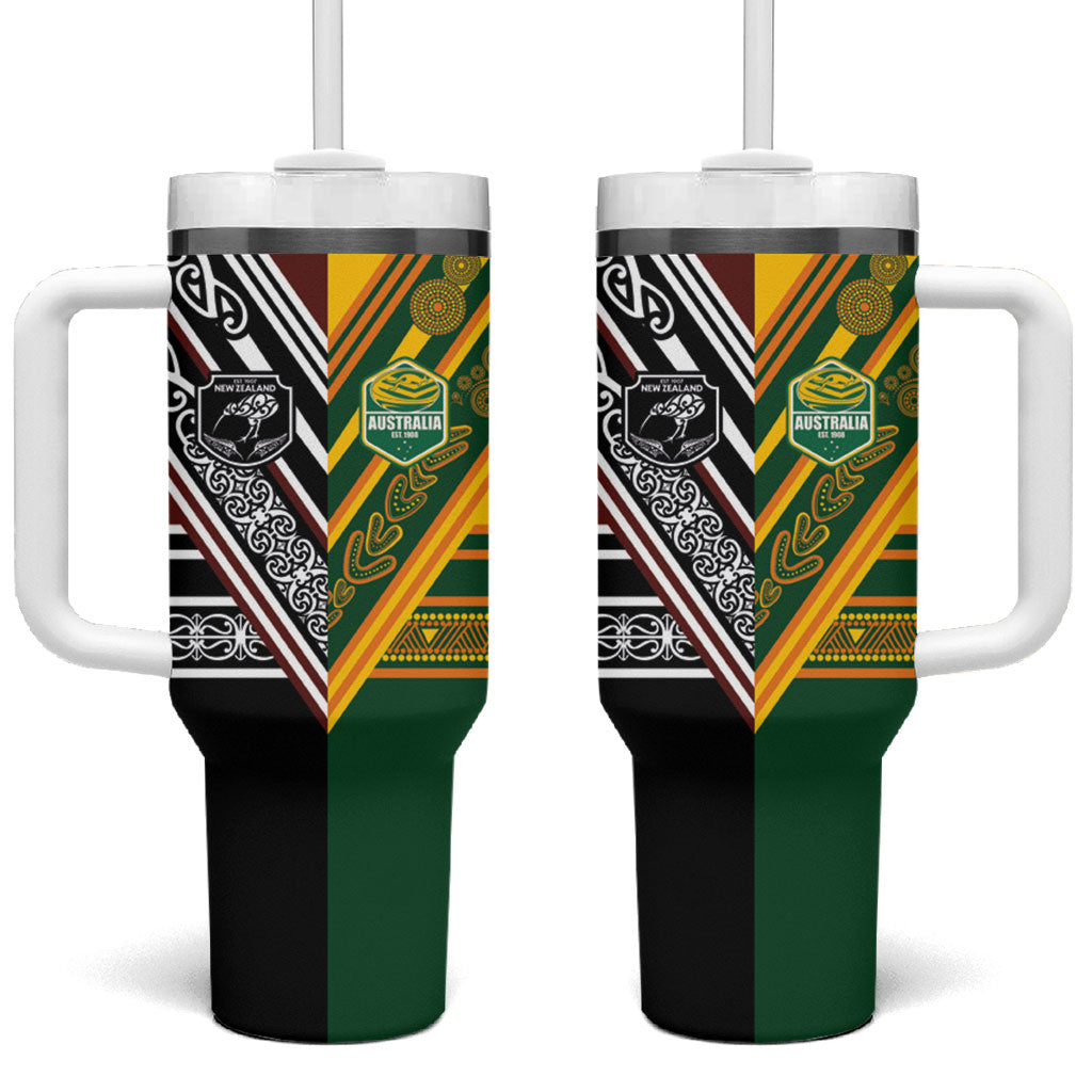 Rugby New Zealand and Australia Tumbler With Handle Burgundy Koru Geometric with Aboriginal Chevron Sport Style LT03 One Size: 40 oz Multicolor - Polynesian Pride