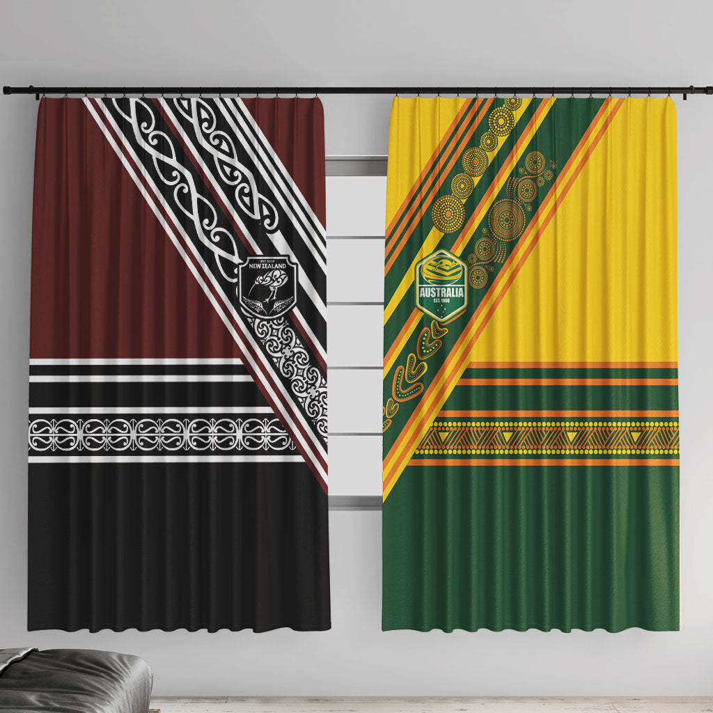 Rugby New Zealand and Australia Window Curtain Burgundy Koru Geometric with Aboriginal Chevron Sport Style LT03 With Hooks Multicolor - Polynesian Pride