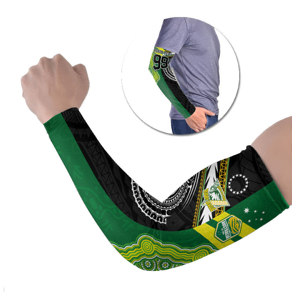Custom Rugby Cook Islands and Australia Arm Sleeves Tatau Tribal with Aboriginal Chevron Sport Style LT03 Set of 2 Multicolor - Polynesian Pride
