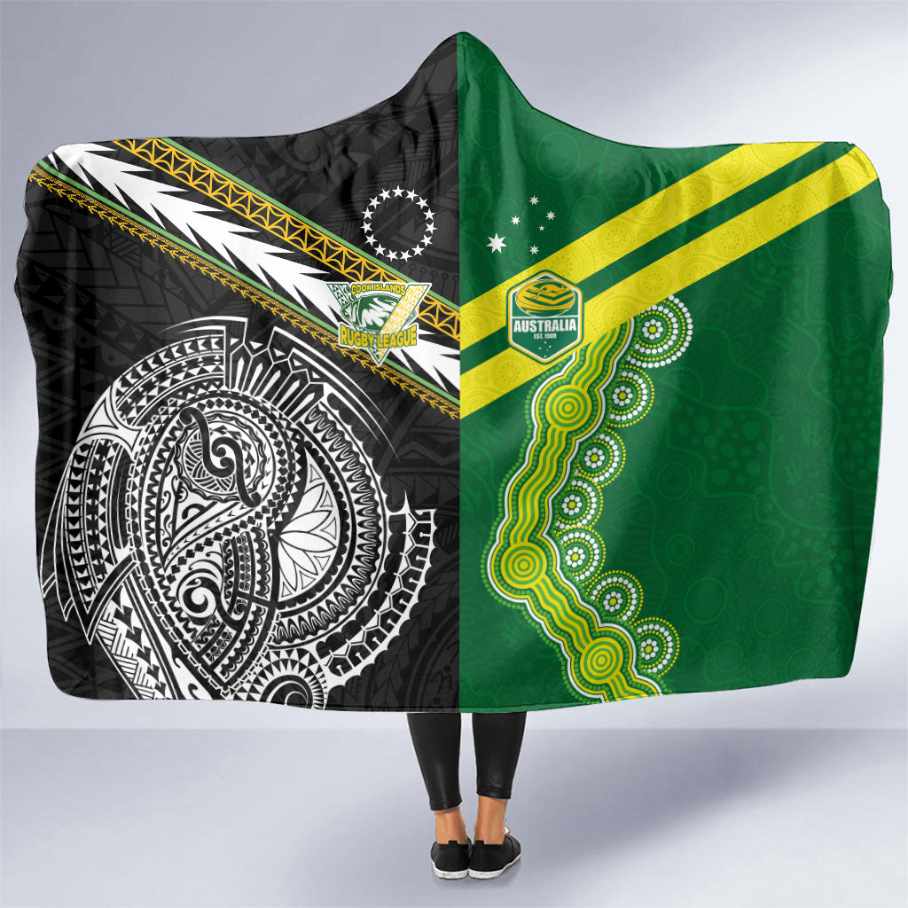 Rugby Cook Islands and Australia Hooded Blanket Tatau Tribal with Aboriginal Chevron Sport Style LT03 One Size Multicolor - Polynesian Pride