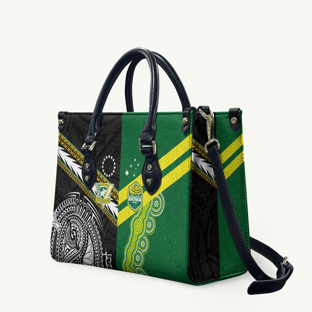 Rugby Cook Islands and Australia Leather Bag Tatau Tribal with Aboriginal Chevron Sport Style LT03 Multicolor - Polynesian Pride