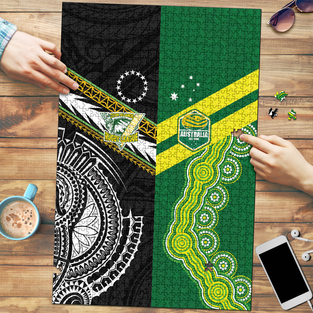 Rugby Cook Islands and Australia Puzzle Tatau Tribal with Aboriginal Chevron Sport Style LT03 Multicolor - Polynesian Pride