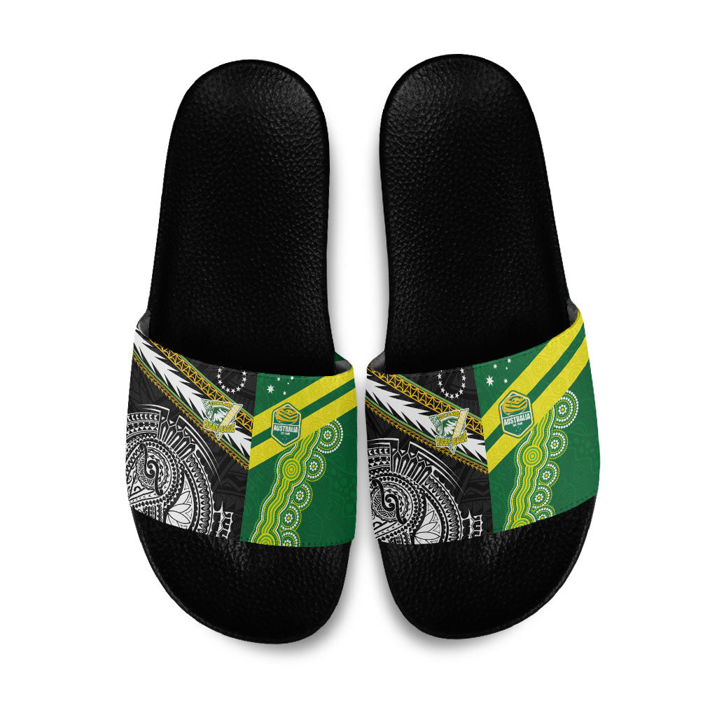 Rugby Cook Islands and Australia Slide Sandals Tatau Tribal with Aboriginal Chevron Sport Style LT03 Multicolor - Polynesian Pride