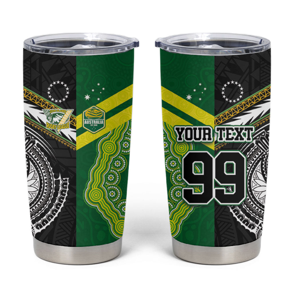 Custom Rugby Cook Islands and Australia Tumbler Cup Tatau Tribal with Aboriginal Chevron Sport Style LT03 Multicolor - Polynesian Pride