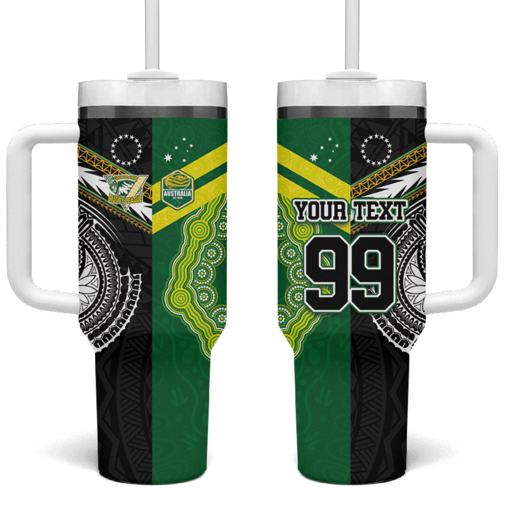 Custom Rugby Cook Islands and Australia Tumbler With Handle Tatau Tribal with Aboriginal Chevron Sport Style LT03 One Size: 40 oz Multicolor - Polynesian Pride