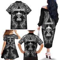 New Zealand Rugby Family Matching Off Shoulder Long Sleeve Dress and Hawaiian Shirt Aotearoa Champion Cup History with Silver Fern LT03 - Polynesian Pride