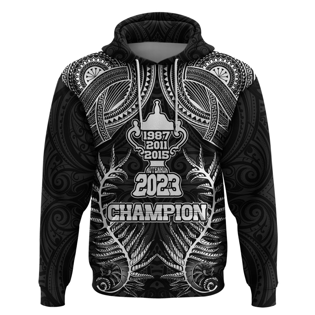 New Zealand Rugby Hoodie Aotearoa Champion Cup History with Silver Fern LT03 Black - Polynesian Pride