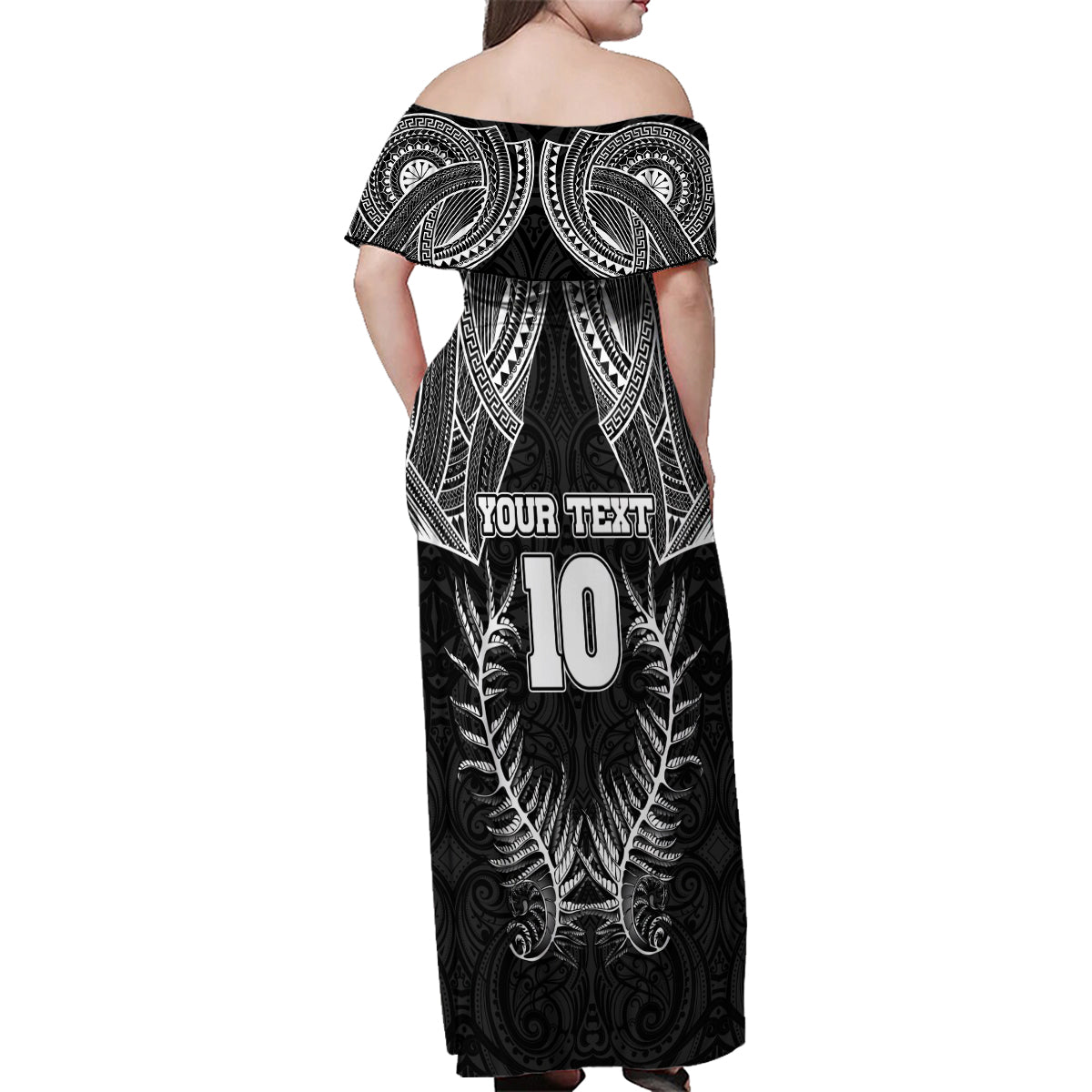 Custom New Zealand Rugby Family Matching Off Shoulder Maxi Dress and Hawaiian Shirt Aotearoa Champion Cup History with Silver Fern LT03 - Polynesian Pride