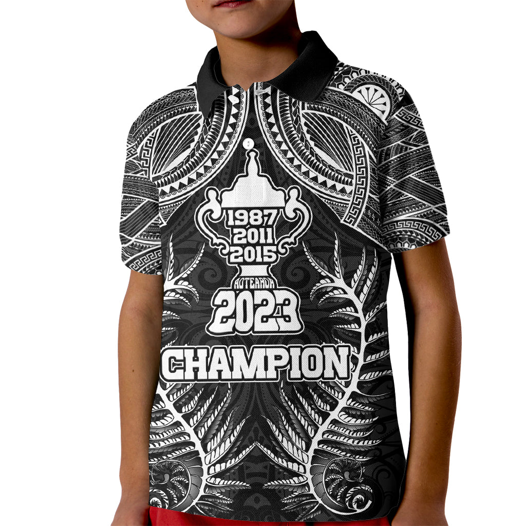 Custom New Zealand Rugby Kid Polo Shirt Aotearoa Champion Cup History with Silver Fern LT03 Kid Black - Polynesian Pride