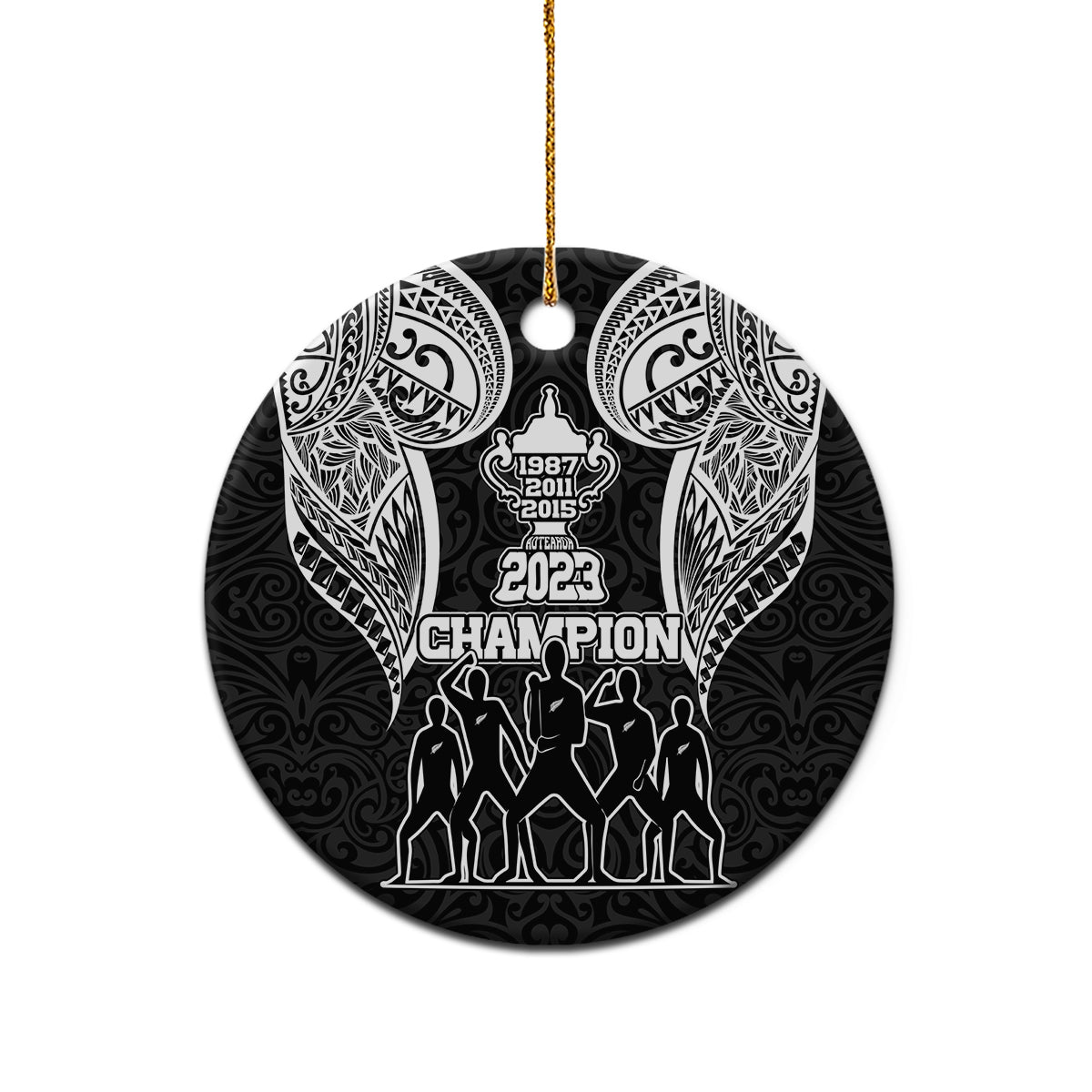 New Zealand Rugby Ceramic Ornament Aotearoa Champion Cup History with Haka Dance LT03 - Polynesian Pride