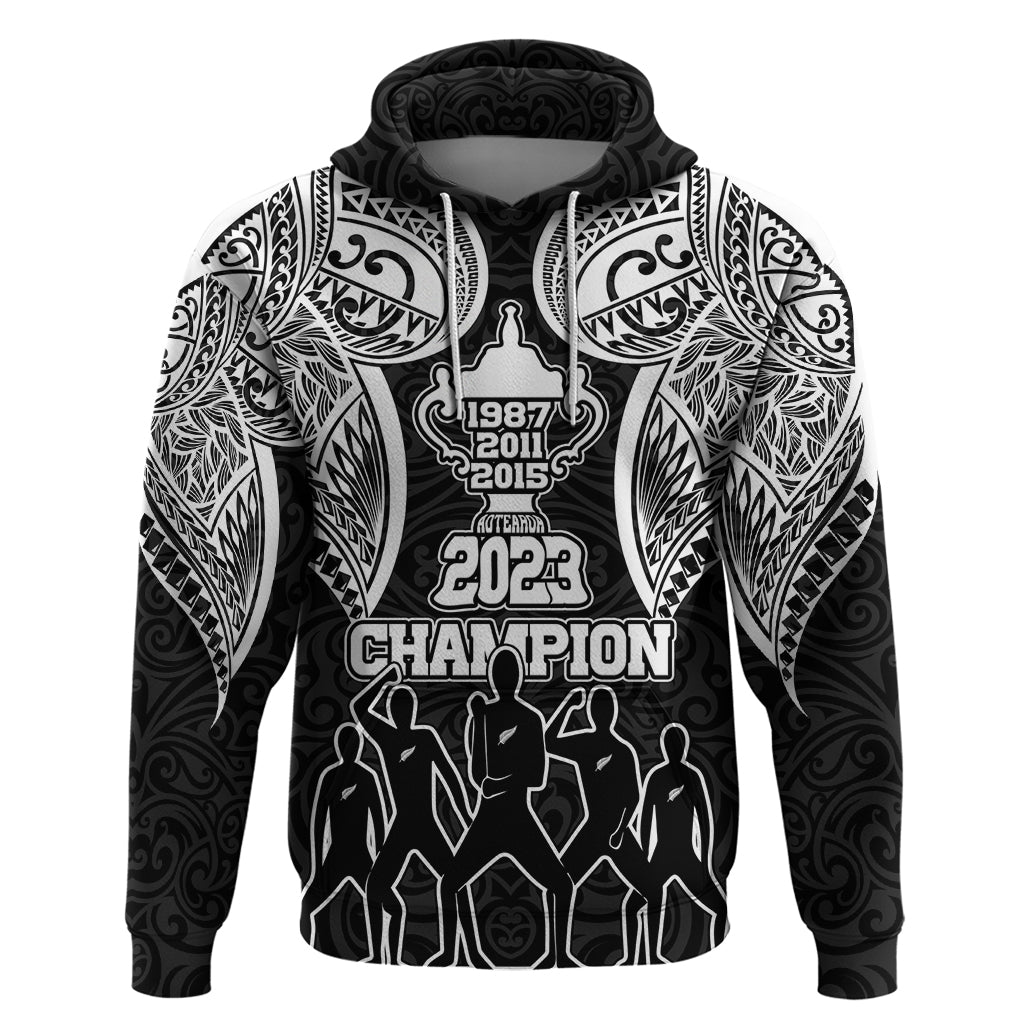 New Zealand Rugby Hoodie Aotearoa Champion Cup History with Haka Dance LT03 Black - Polynesian Pride