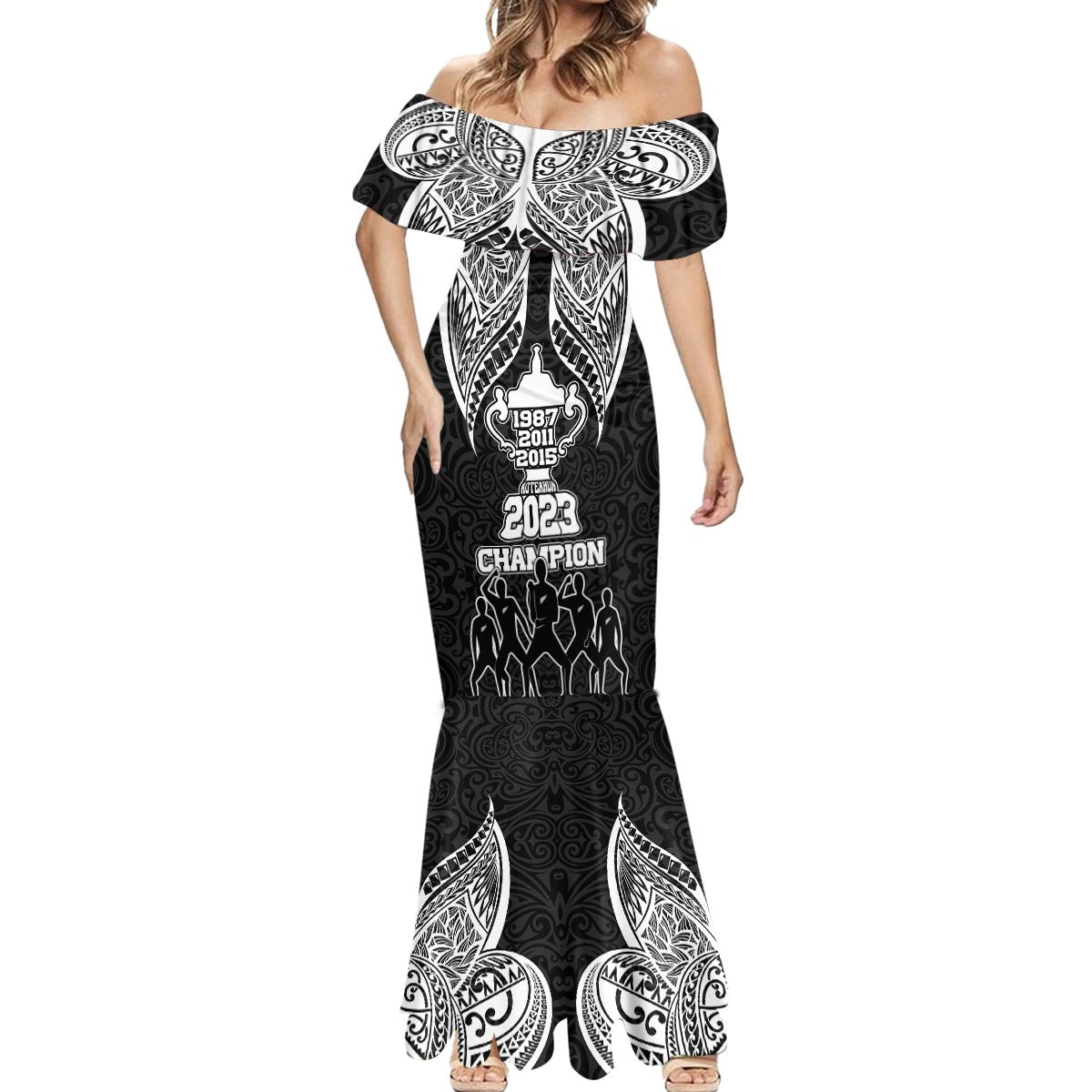 New Zealand Rugby Mermaid Dress Aotearoa Champion Cup History with Haka Dance LT03 - Polynesian Pride