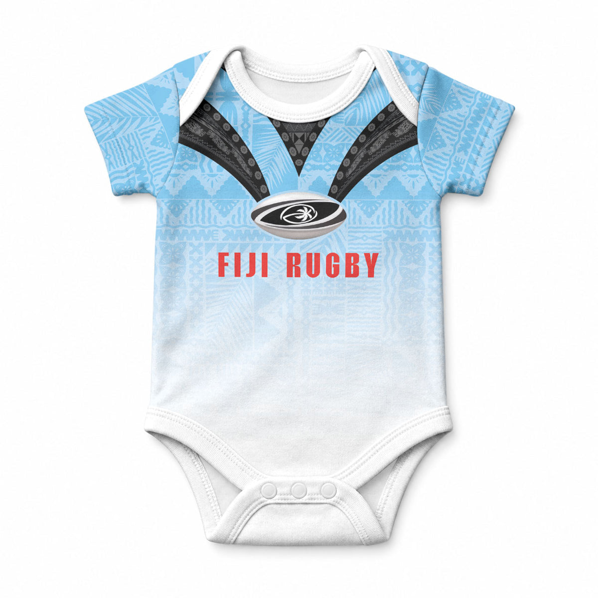 Custom Fijian Rugby Baby Onesie Tapa Pattern Retro Sporty Style LT03 White - Polynesian Pride