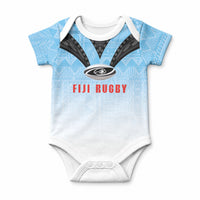 Custom Fijian Rugby Baby Onesie Tapa Pattern Retro Sporty Style LT03 White - Polynesian Pride
