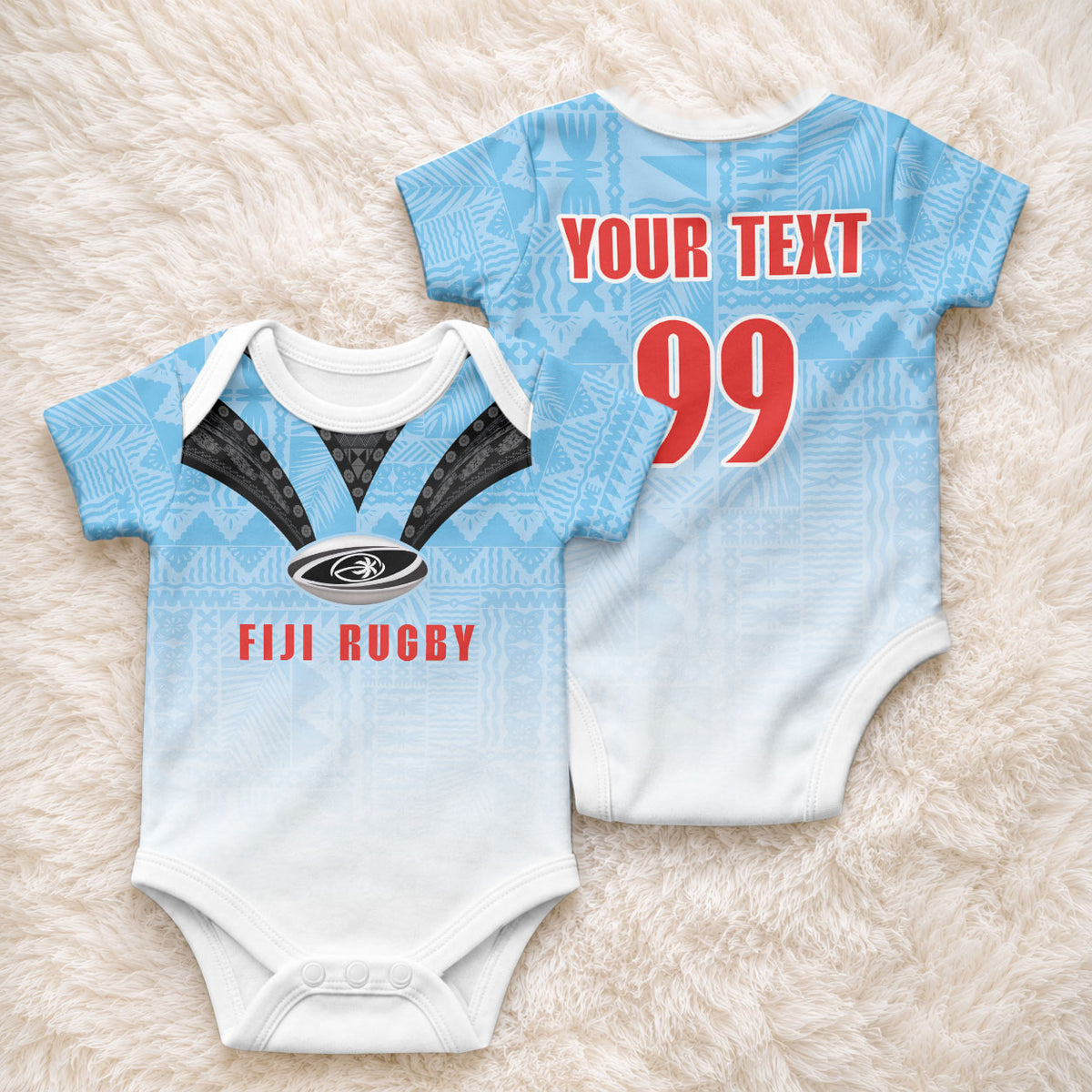 Custom Fijian Rugby Baby Onesie Tapa Pattern Retro Sporty Style LT03 - Polynesian Pride