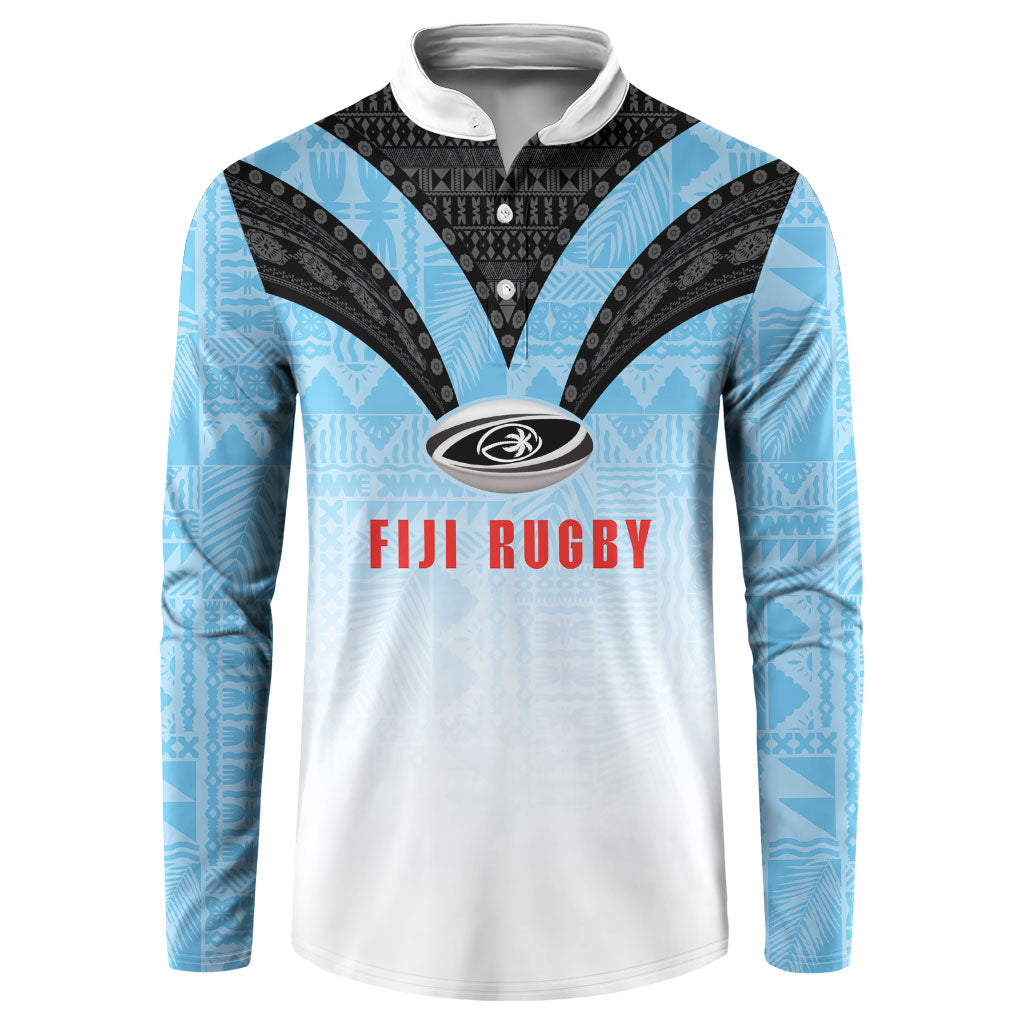 Custom Fijian Rugby Button Sweatshirt Tapa Pattern Retro Sporty Style LT03 White - Polynesian Pride