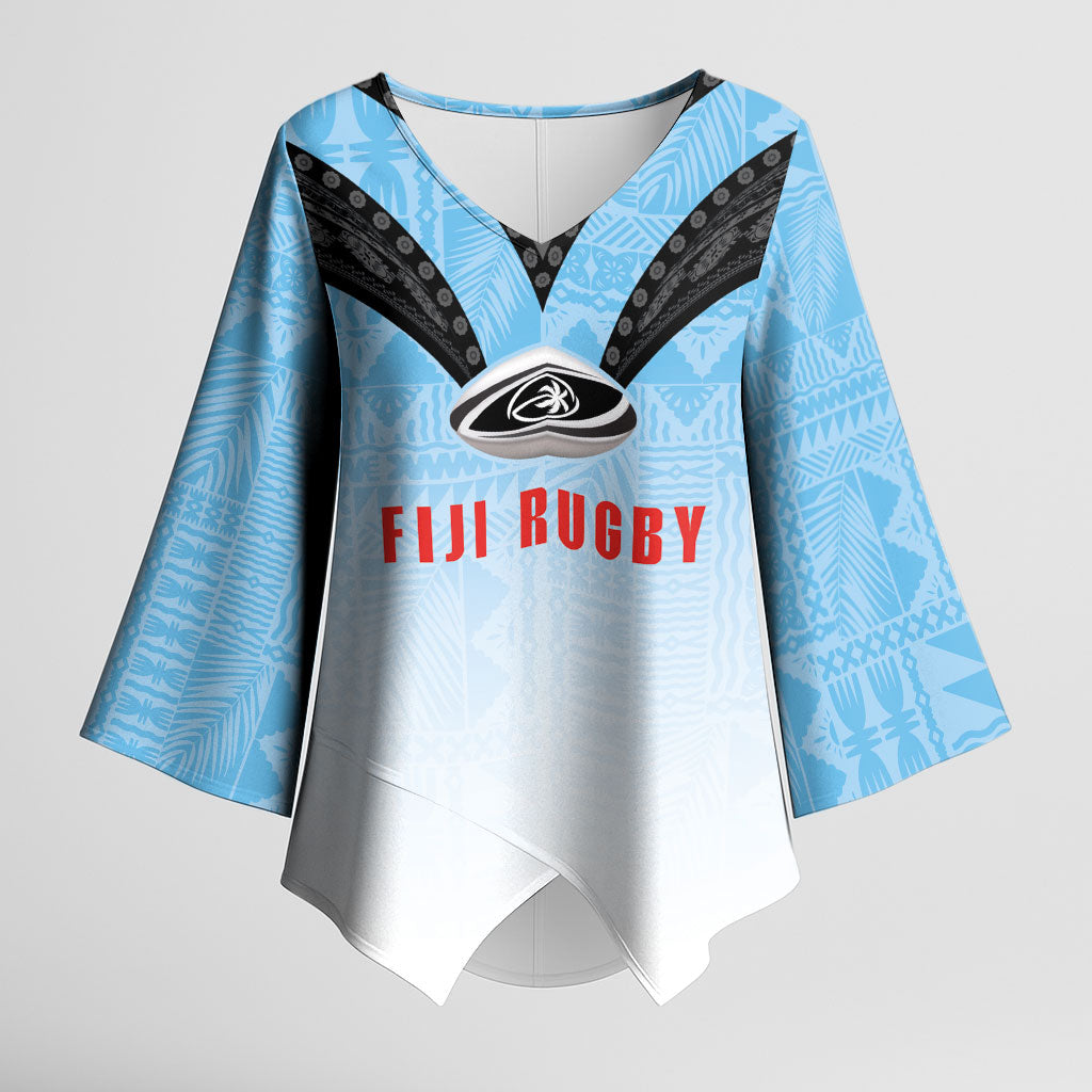 Custom Fijian Rugby Kimono Sleeve Blouse Tapa Pattern Retro Sporty Style LT03 Female White - Polynesian Pride