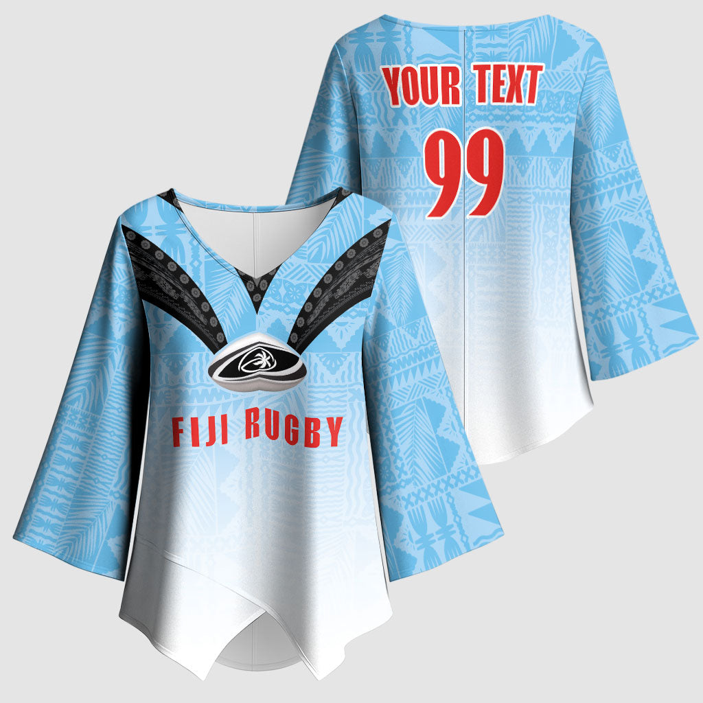 Custom Fijian Rugby Kimono Sleeve Blouse Tapa Pattern Retro Sporty Style LT03 - Polynesian Pride