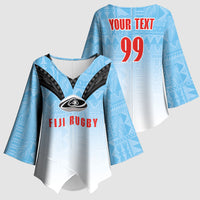 Custom Fijian Rugby Kimono Sleeve Blouse Tapa Pattern Retro Sporty Style LT03 - Polynesian Pride
