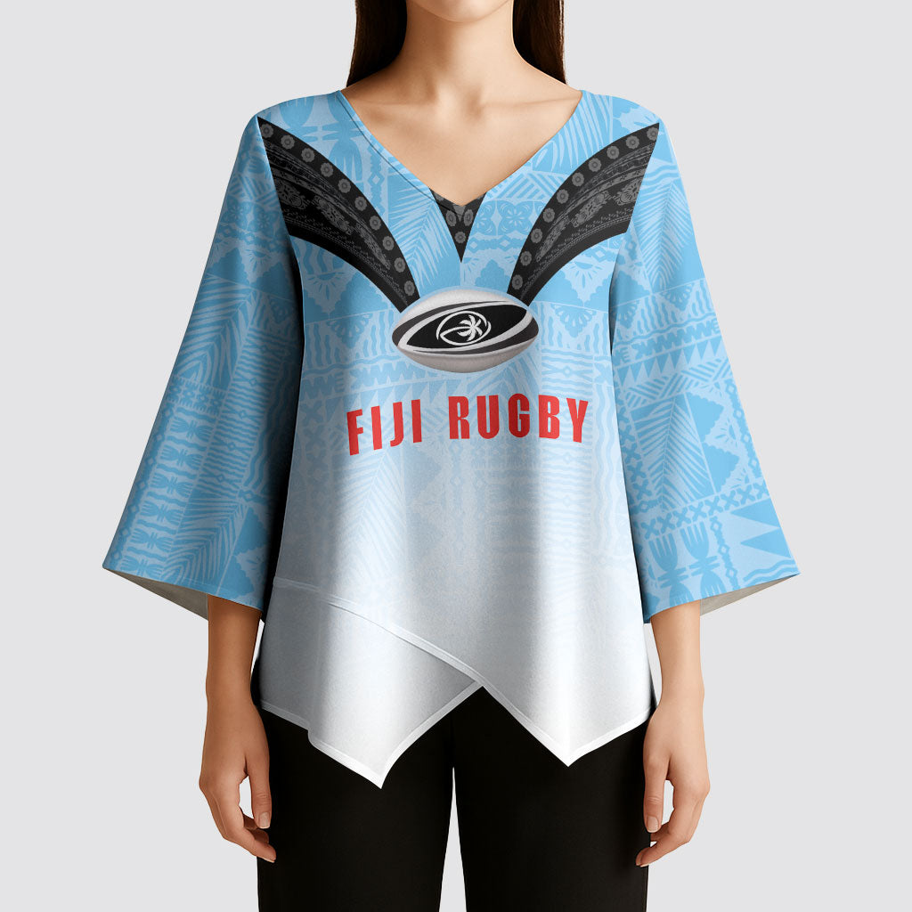 Custom Fijian Rugby Kimono Sleeve Blouse Tapa Pattern Retro Sporty Style LT03 - Polynesian Pride