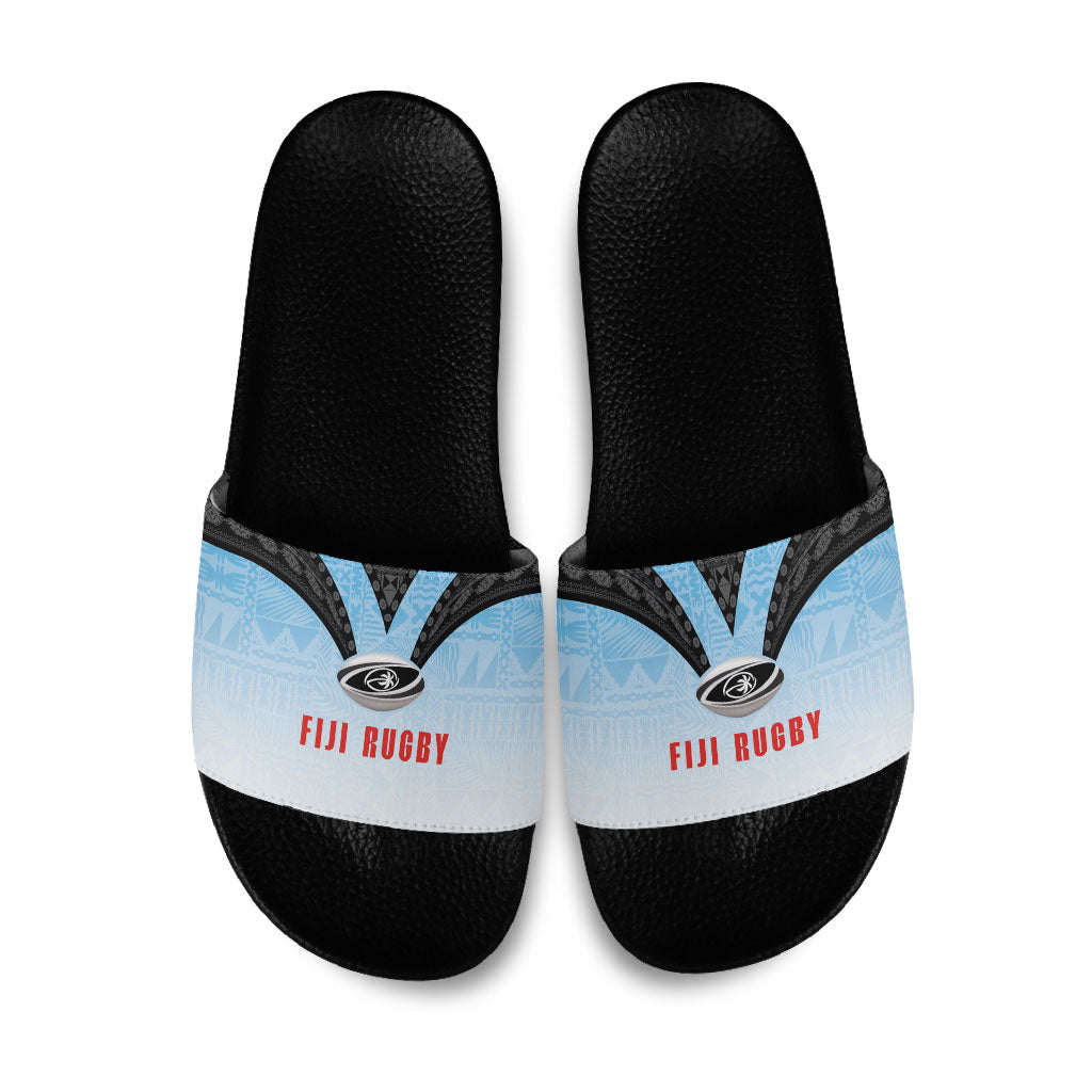 Fijian Rugby Slide Sandals Tapa Pattern Retro Sporty Style LT03 White - Polynesian Pride