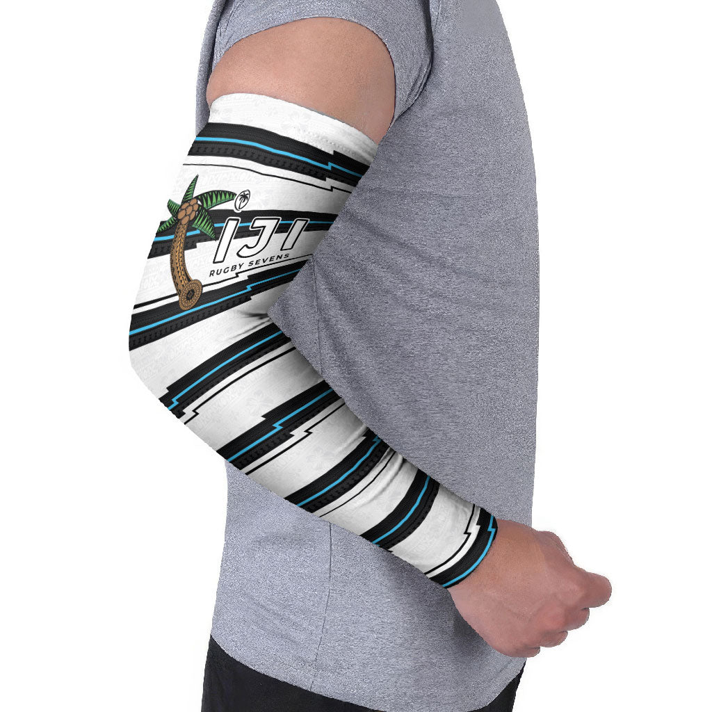 Custom Fijian Rugby Sevens Arm Sleeves Masi Tapa Pattern Stripes Sporty Style LT03 - Polynesian Pride