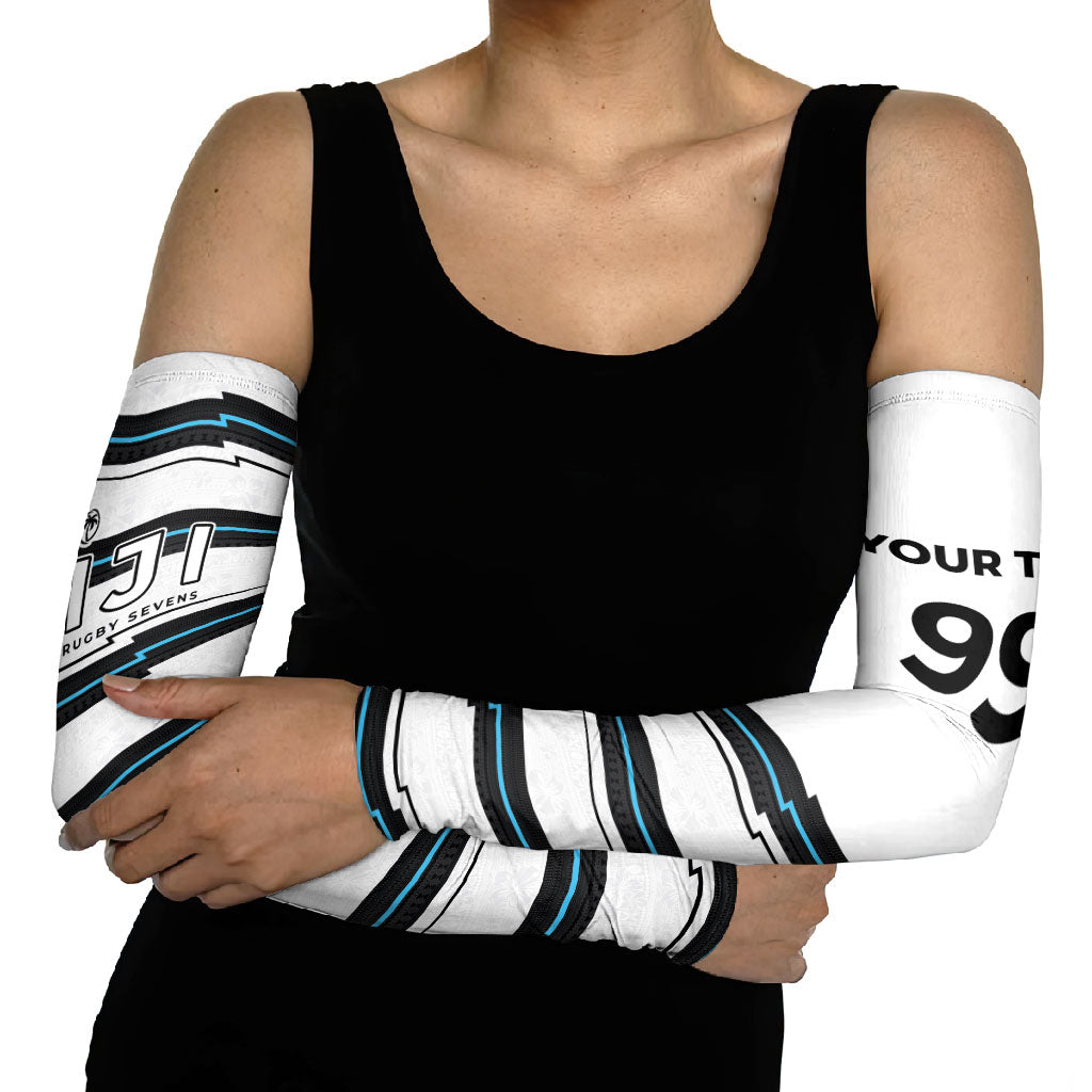 Custom Fijian Rugby Sevens Arm Sleeves Masi Tapa Pattern Stripes Sporty Style LT03 - Polynesian Pride