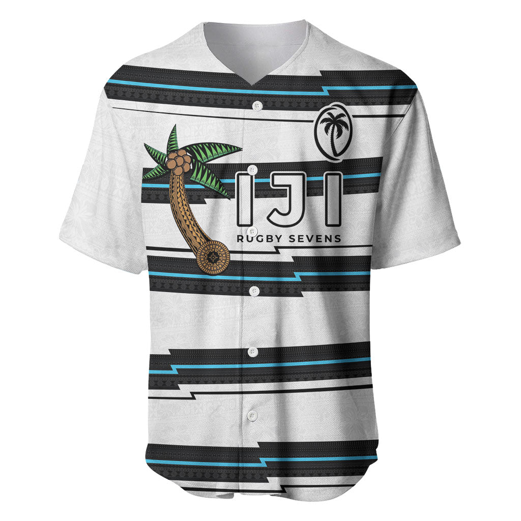 Custom Fijian Rugby Sevens Baseball Jersey Masi Tapa Pattern Stripes Sporty Style LT03 White - Polynesian Pride