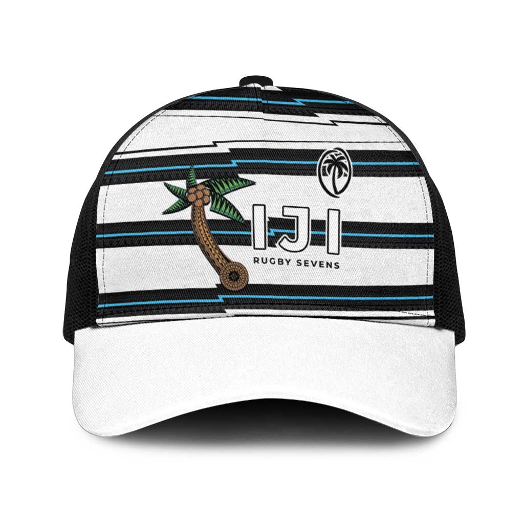 Fijian Rugby Sevens Baseball Net Cap Masi Tapa Pattern Stripes Sporty Style LT03 One Size Black White - Polynesian Pride